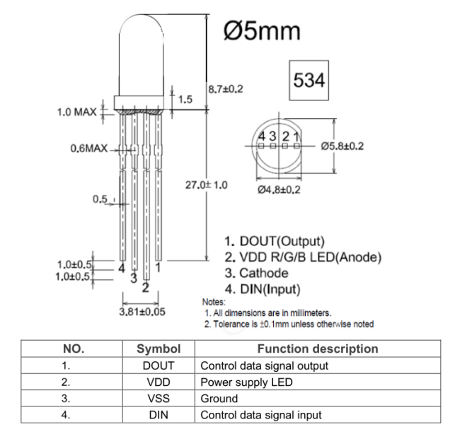3-In-1 5V WS2812B RGB Addressable 5mm LED Diode Full Color Diffused Lens Round Head Point Control LED Diode 0