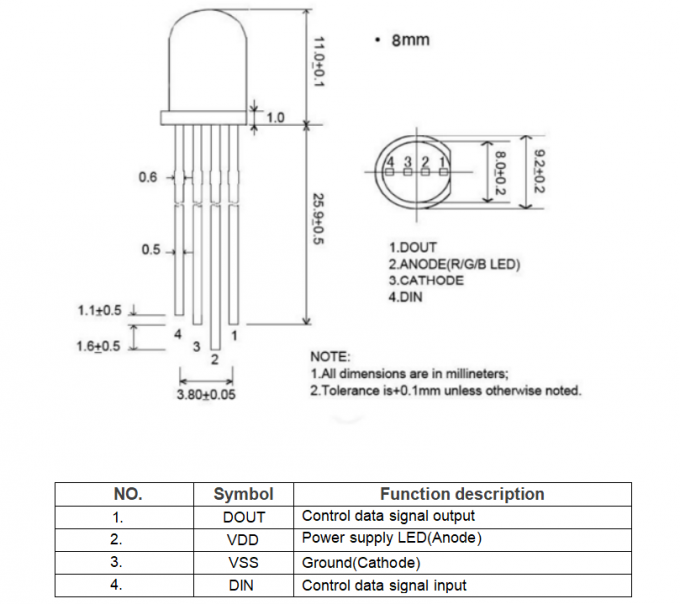 5V 8mm RGB Addressable LED Diode Full Color Diffused Lens 3-In-1 WS2812B Round Head Point Control LED Diode 0