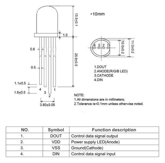 5V 10mm Addressable LED Diode R G B Full Color Diffused Lens 3-In-1 WS2812B Round Head Point Control LED Diode 0
