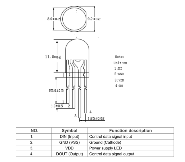 12V 8mm Addressable LED Diode R G B Dream Color Diffused Lens 3-In-1 WS2812B Short Pins Point Control LED Diode 0