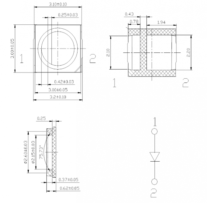 SMD3030 3.0x3.0mm Blue Color 460-470nm 1-2LM 120deg Water Clear Lens PCT Bracket LED Chip 0