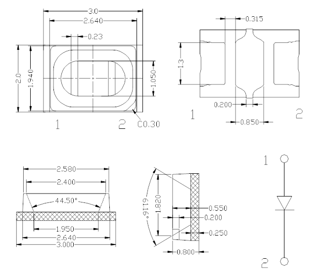 SMD3020 3.0x2.0mm Green Color 520-525nm 15-20LM 120deg Heat Sink Bracket SMD LED 0