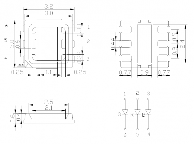 SMD3030 RGB LED Diode PCT Bracket Clear Lens 120deg 0.2W Gold Bond Wire RGB Flashing LED 0
