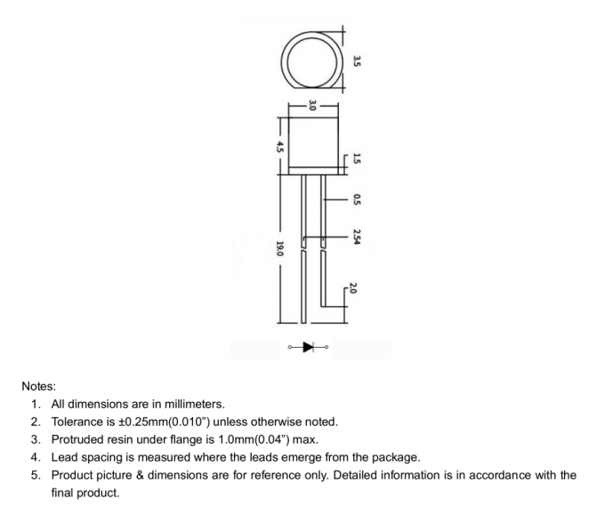 3mm LED 460nm - 470nm Blue Color 200mcd - 400mcd Clear Lens Flat Head With Flange Through Hole LED Diode 0