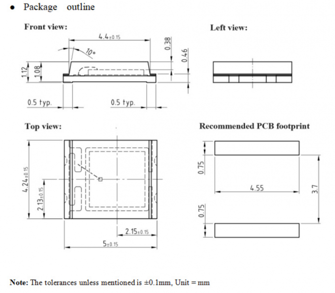 Replace TEMD5510FX01 Pin Silicon Photodiode 550nm High Sensitivity 7.5 Square Millimeters SMD Ambient Light Sensor 0