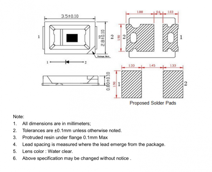 Infrared 2835 Pb-free 1550nm 120deg Infrared IR LED SMD Diode Emitter For Smoke Detector 0