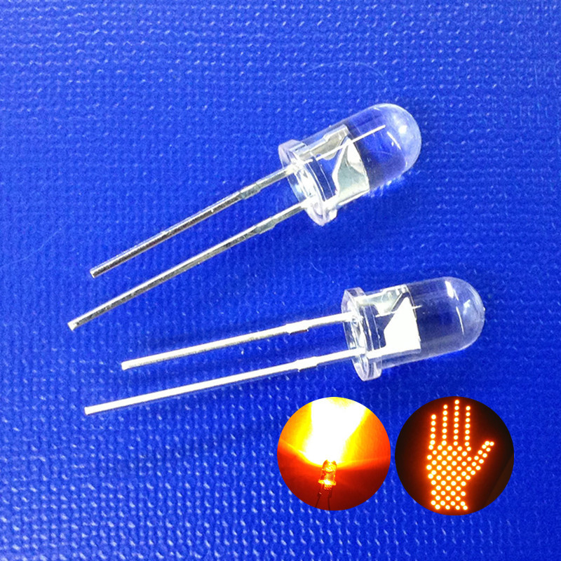 Traffic Light Series Super Bright Yellow Color 5mm LED Diode 595nm 11000mcd 30deg for Flashing Yellow Light