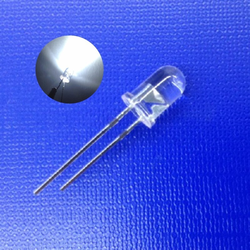 Traffic Warning Light LED Diode 5mm 45deg White Color 7000K 20000mcd High Intensity