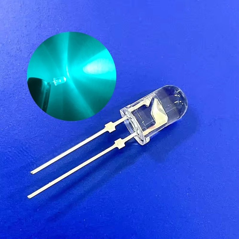 5mm Traffic Warning Light LED Diode 500nm Bluish Green Color 13800mcd Short Stopper Pins