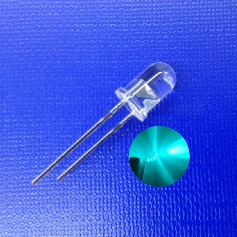 5mm Traffic Warning Light LED Diode 45deg 500nm Bluish Green Color 15000mcd Round Shape Clear Lens