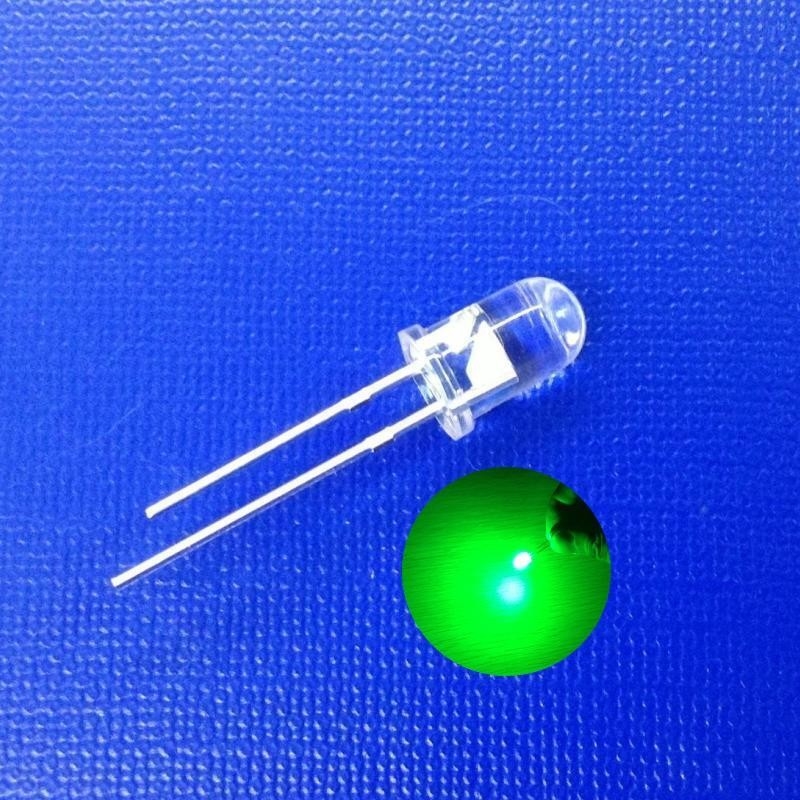 5mm Through Hole LED Diode 530nm Green Color 120deg 8-10LM Round Clear Lens For Indicator Lighting