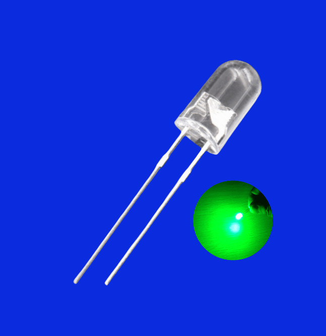 0.5W 5mm LED Light Emitting Diode 520-530nm Green Color 40000mcd Clear Lens For Indicator Lighting