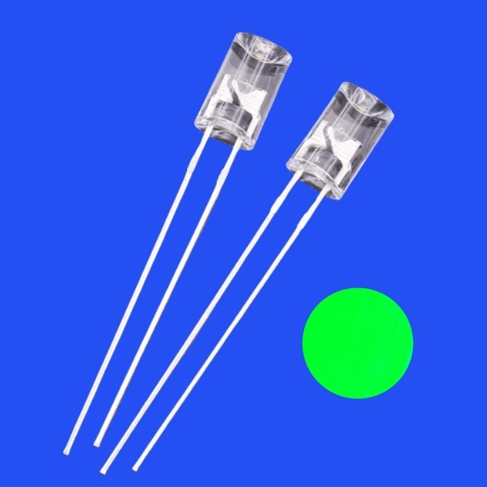 5mm 1.5Hz 1/12 Duty Cycle 12V Green Color 520nm 6000mcd 90deg Resistor Integrated Flangeless Concave Flashing LED