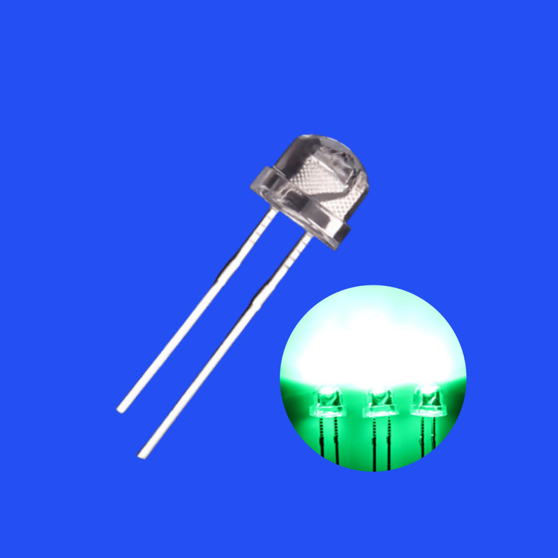 0.5W 5mm 520-530nm Green Color 5000-6000mcd Strawhat Shape Clear Lens 120deg LED Diode