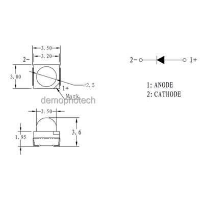 Green Color SMD 3528 LED Diode 520-530nm 10000-13000mcd Ball Head Water Clear 30deg 70mW