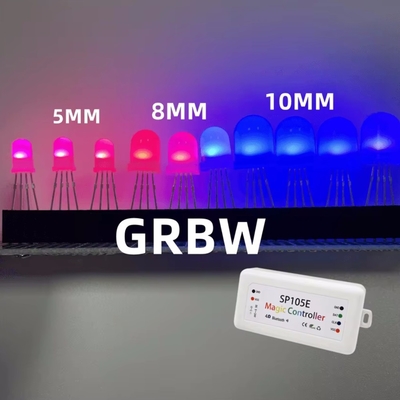 8mm GRBW 4-In-1 SK6812 Integrated Driver Addressable Pixel Round Diffused Head LED Diode