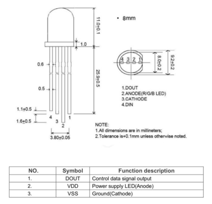 5V 8mm RGB Addressable LED Diode Full Color Diffused Lens 3-In-1 WS2812B Round Head Point Control LED Diode