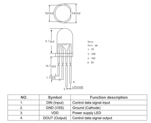 12V 5mm Addressable LED Diode R G B Dream Color Diffused Lens 3-In-1 WS2812B Short Pins Point Control LED Diode