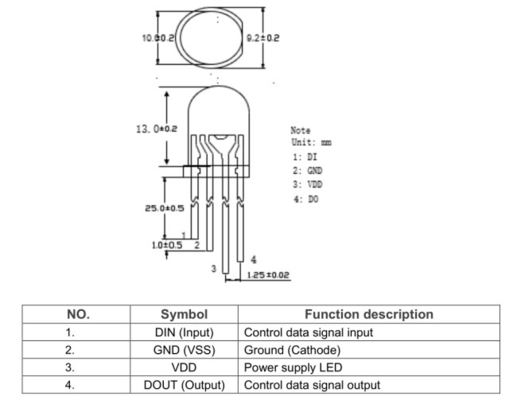 12V 10mm Addressable LED Diode R G B Dream Color Diffused Lens 3-In-1 WS2812B Short Pins Pixel LED Diode