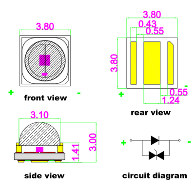 1W UVB 330nm Radiant Power 60 Deg 3838 SMD LED Chip 3838 SMD Diode For Sensor Light