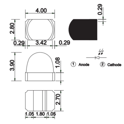 4x2.8x3.9mm 850nm -1050nm Ball Head Black Lens High Quality IR SMD LED Receiver