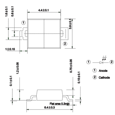 4.4x3.9x1.2mm 430-1100nm Flat Shape Infrared IR SMD LED Receiver